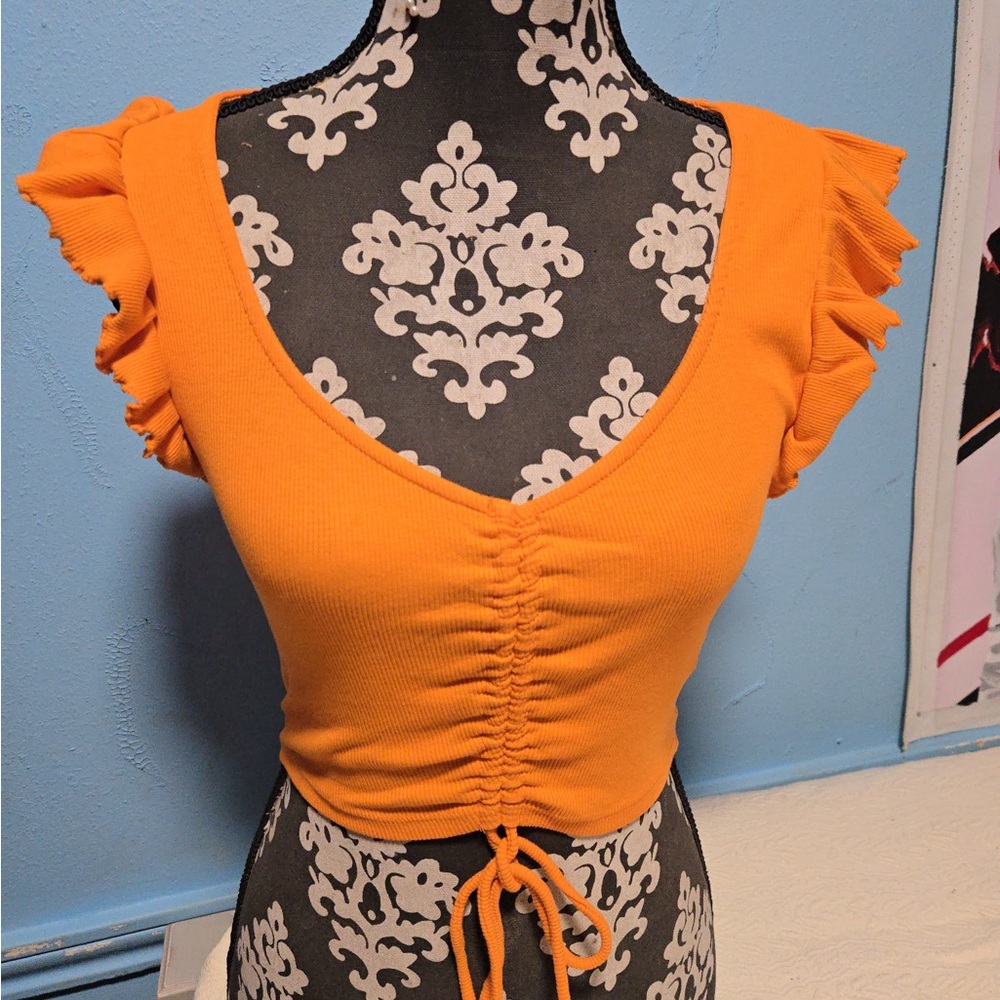 Zara Orange Ruffle Sleeve Blouse